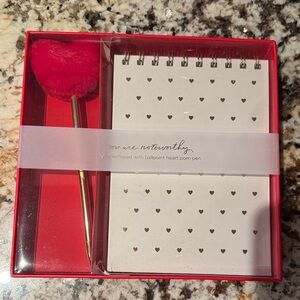 Spritz Red Pom-Pen & White Notepad with Gold Hearts
